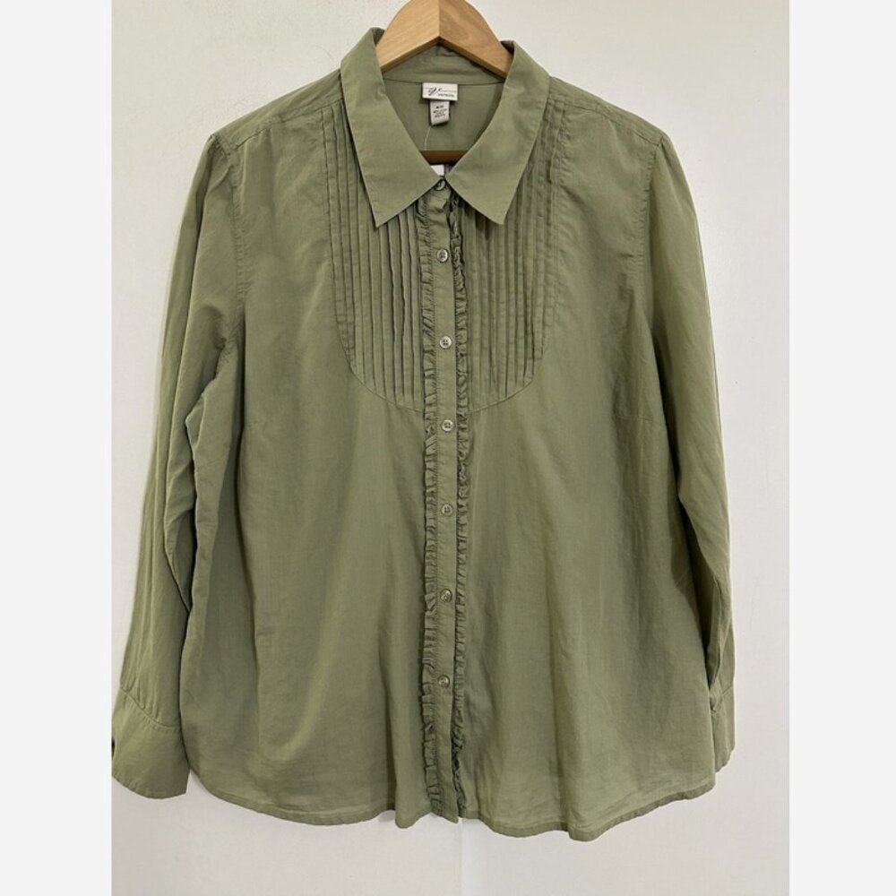 Venezia LANE BRYANT 2 Pc.NWT Olive Green Top 18/20 Tuxedo Ruffles Shirt